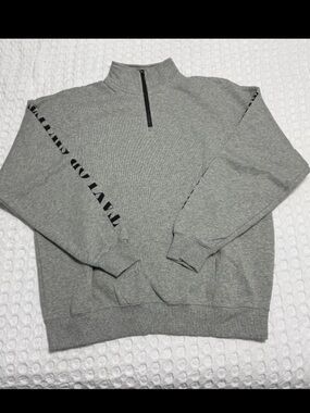 Taylor Swift Men's Gray Half-Zip Sweatshirt with Black Sleeve Lettering